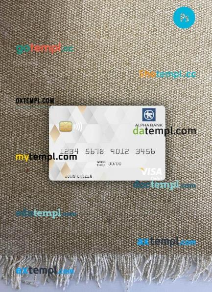 Greece Alpha Bank visa debit card PSD scan and photo-realistic snapshot, 2 in 1
