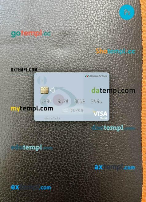 Guatemala Azteca Bank visa debit card PSD scan and photo-realistic snapshot, 2 in 1