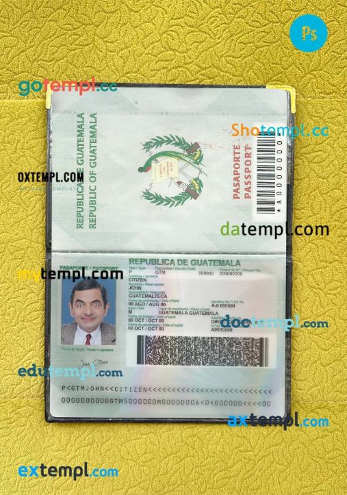 Guatemala passport psd files, editable scan and snapshot sample, 2 in 1