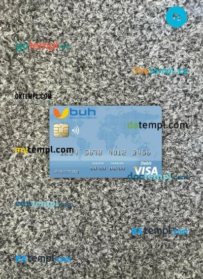 Haiti BUH Bank visa debit card PSD scan and photo-realistic snapshot, 2 in 1