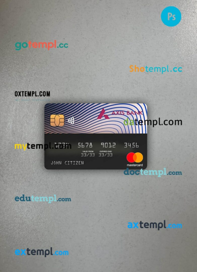 India Axis bank mastercard PSD scan and photo taken image, 2 in 1