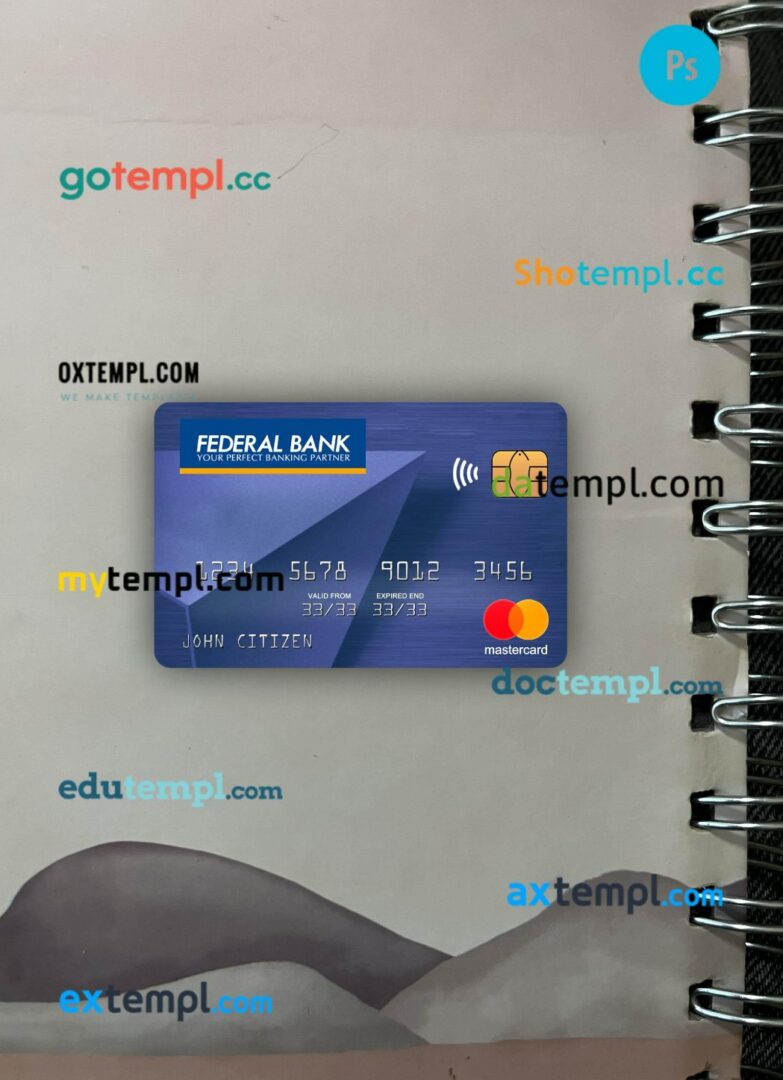 India Federal bank mastercard PSD scan and photo taken image, 2 in 1
