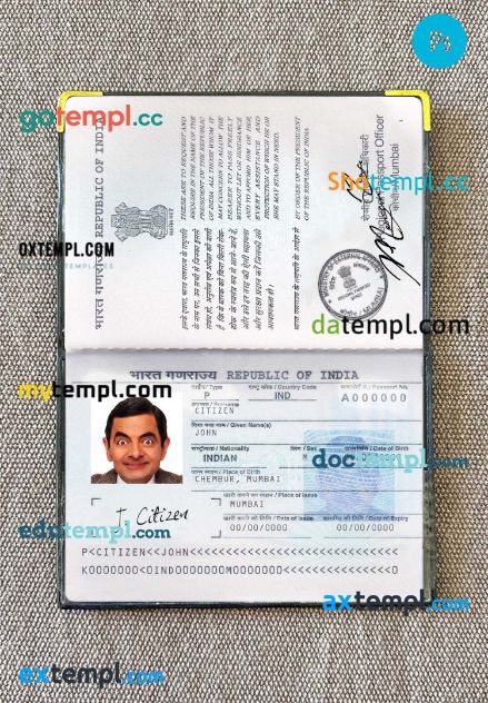 India passport editable PSDs, scan and photo-realistic snapshot (2013-present), 2 in 1