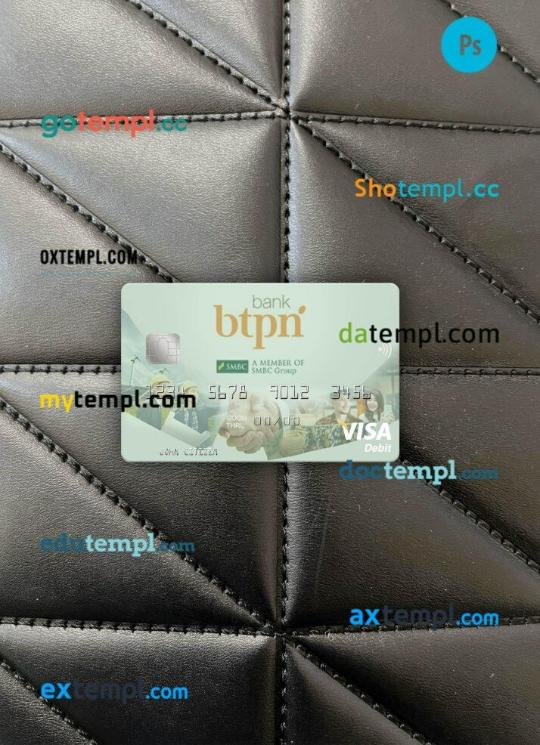 Indonesia Bank BTPN visa debit card PSD scan and photo-realistic snapshot, 2 in 1