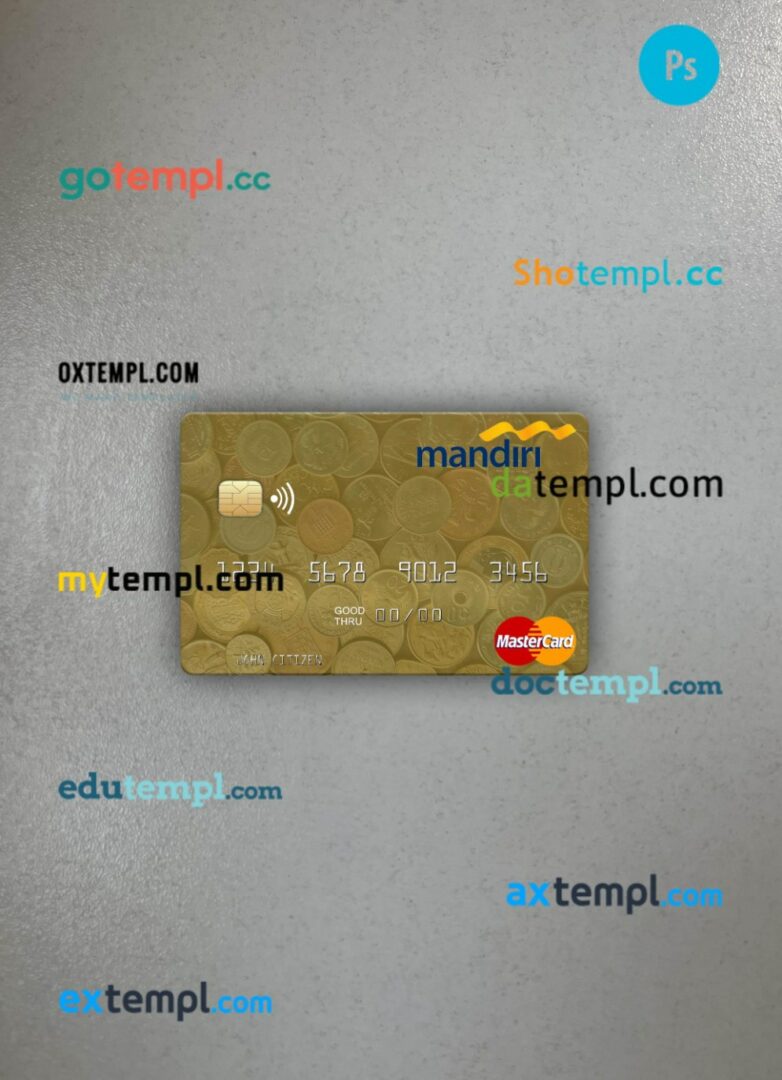 Indonesia Bank Mandiri mastercard PSD scan and photo taken image, 2 in 1