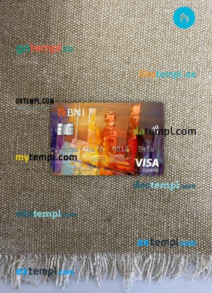 Indonesia bank Negara indonesia (BNI) visa classic card PSD scan and photo-realistic snapshot, 2 in 1