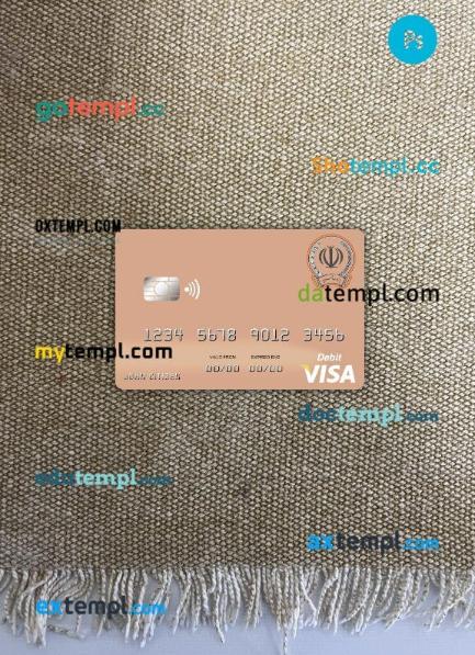 Iran Sepah Bank visa debit card PSD scan and photo-realistic snapshot, 2 in 1