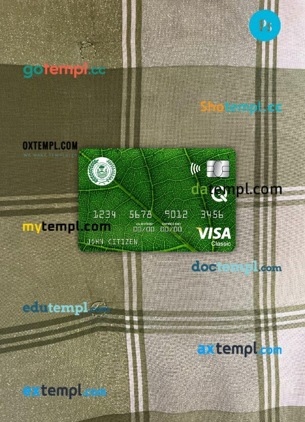 Iraq Rafidain Bank visa debit card PSD scan and photo-realistic snapshot, 2 in 1