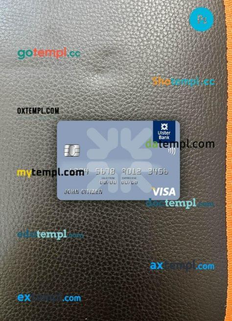 Ireland Ulster Bank Ireland visa card PSD scan and photo-realistic snapshot, 2 in 1