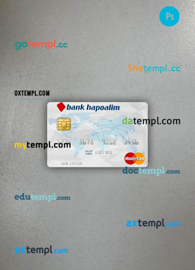 Israel Bank Hapoalim mastercard PSD scan and photo taken image, 2 in 1