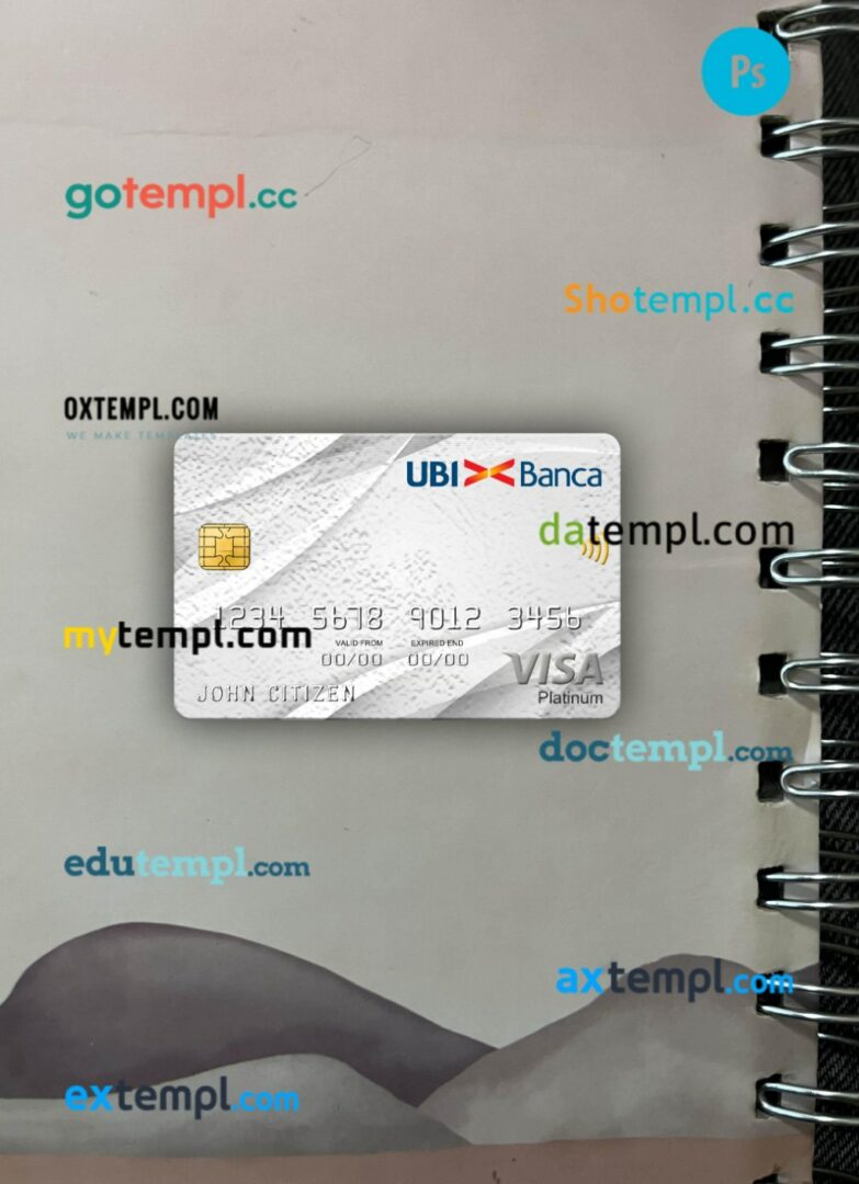 Italy UBI bank visa platinum card PSD scan and photo-realistic snapshot, 2 in 1