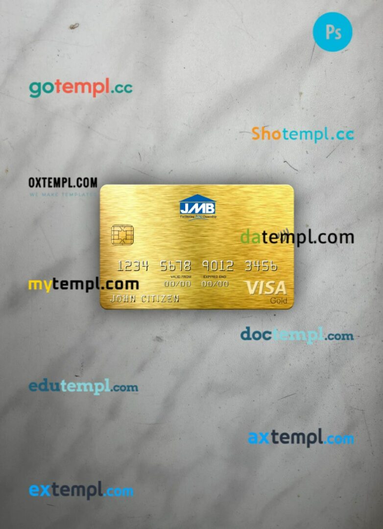 Jamaica Mortgage bank visa gold card PSD scan and photo-realistic snapshot, 2 in 1