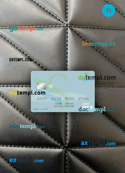 Jamaica Sagicor Bank visa debit card PSD scan and photo-realistic snapshot, 2 in 1