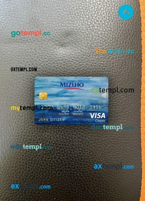Japan Mizuho bank visa classic card PSD scan and photo-realistic snapshot, 2 in 1