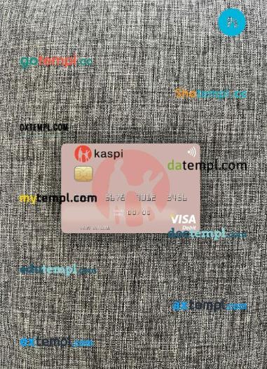 Kazakhstan Kaspi Bank visa debit card PSD scan and photo-realistic snapshot, 2 in 1