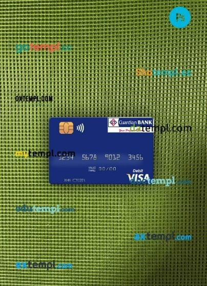 Kenya Guardian Bank visa debit card PSD scan and photo-realistic snapshot, 2 in 1