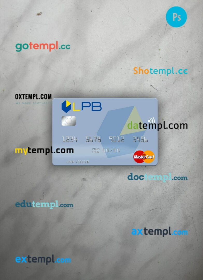 Latvia LPB Bank mastercard PSD scan and photo taken image, 2 in 1