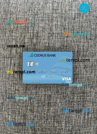 Lebanon Cedrus Bank visa debit card PSD scan and photo-realistic snapshot, 2 in 1