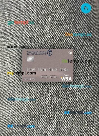 Libya Jumhouria Bank visa debit card PSD scan and photo-realistic snapshot, 2 in 1