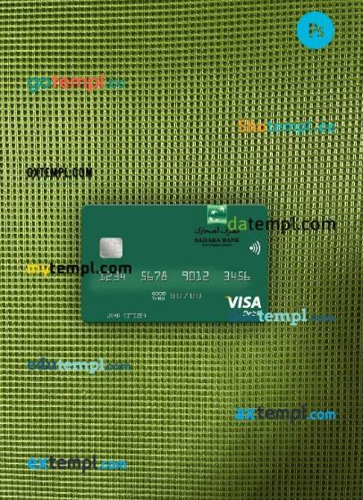 Libya Sahara Bank visa debit card PSD scan and photo-realistic snapshot, 2 in 1