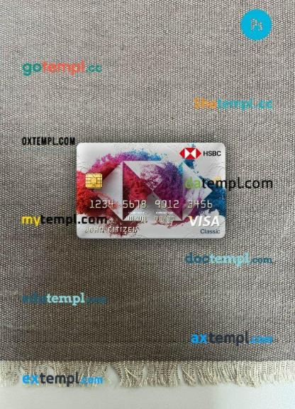 Luxembourg HSBC bank visa classic card PSD scan and photo-realistic snapshot, 2 in 1