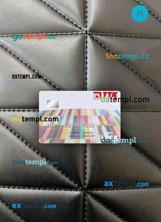 Macedonia TTK Banka AD Skopje visa debit card PSD scan and photo-realistic snapshot, 2 in 1