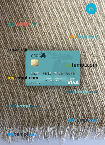 Marshall Islands Bank of Guam visa debit card PSD scan and photo-realistic snapshot, 2 in 1