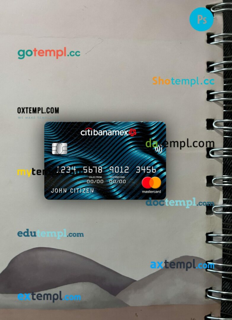 Mexico Citibanamex bank mastercard PSD scan and photo taken image, 2 in 1
