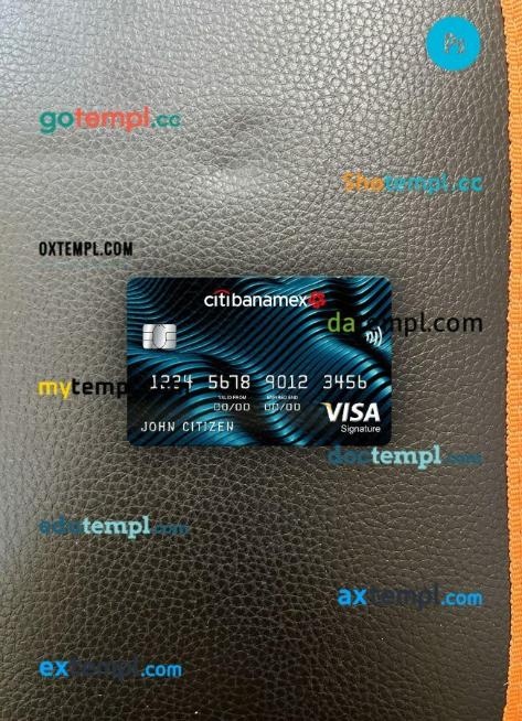 Mexico Citibanamex bank visa signature card PSD scan and photo-realistic snapshot, 2 in 1