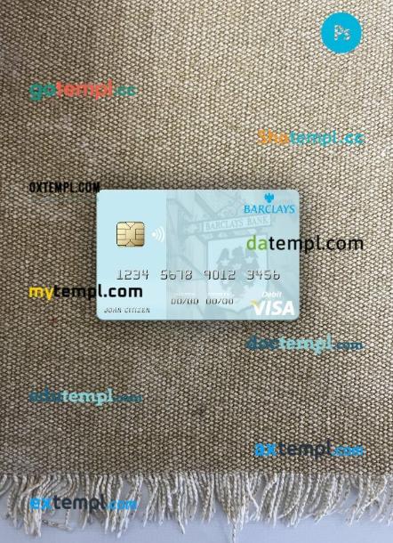 Monaco Barclays Bank PLC visa debit card PSD scan and photo-realistic snapshot, 2 in 1