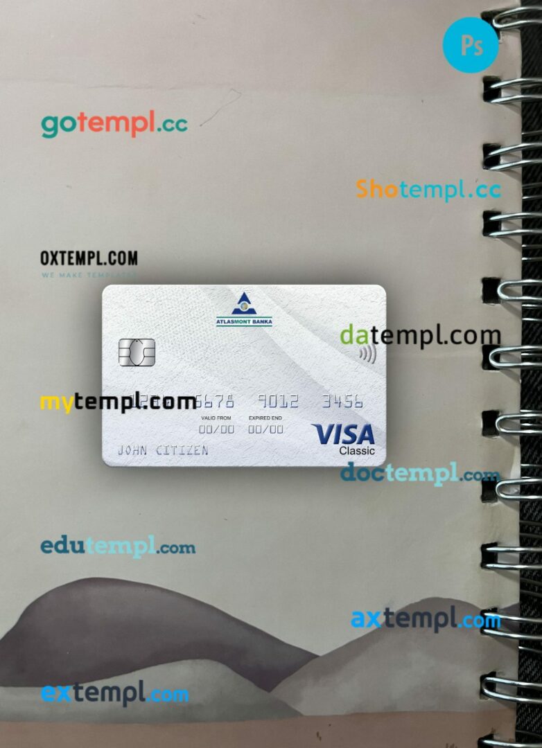 Montenegro Atlasmont Bank visa classic card PSD scan and photo-realistic snapshot, 2 in 1