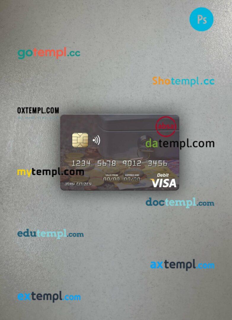 Mozambique Absa Bank Mozambique visa debit card PSD scan and photo-realistic snapshot, 2 in 1