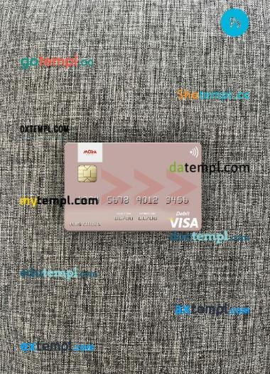Mozambique Banco Moza visa debit card PSD scan and photo-realistic snapshot, 2 in 1