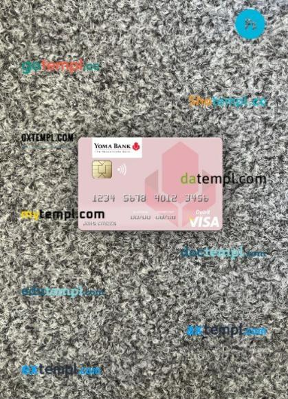 Myanmar Yoma Bank visa debit card PSD scan and photo-realistic snapshot, 2 in 1