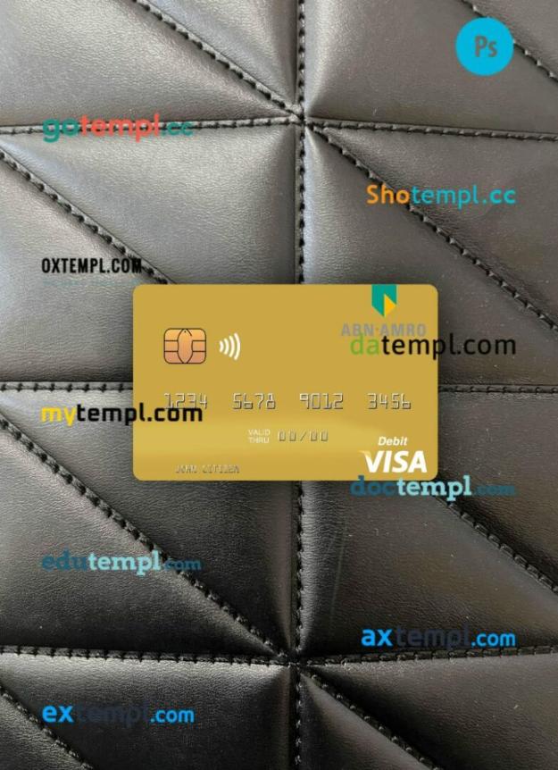 Netherlands ABN AMRO Bank visa debit card PSD scan and photo-realistic snapshot, 2 in 1