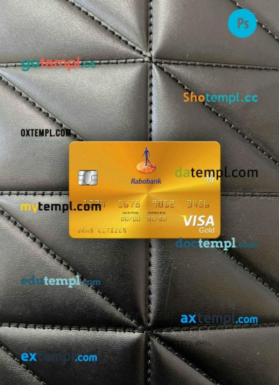 Netherlands Rabobank visa gold card PSD scan and photo-realistic snapshot, 2 in 1