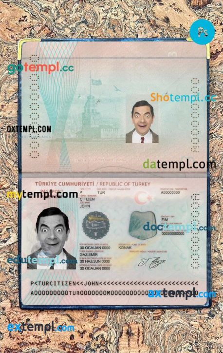 Turkey passport editable PSD files, scan and photo-realistic look, 2 in 1