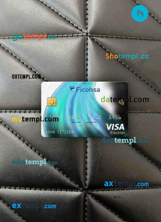 Nicaragua Banco Ficohsa bank visa electron card PSD scan and photo-realistic snapshot, 2 in 1