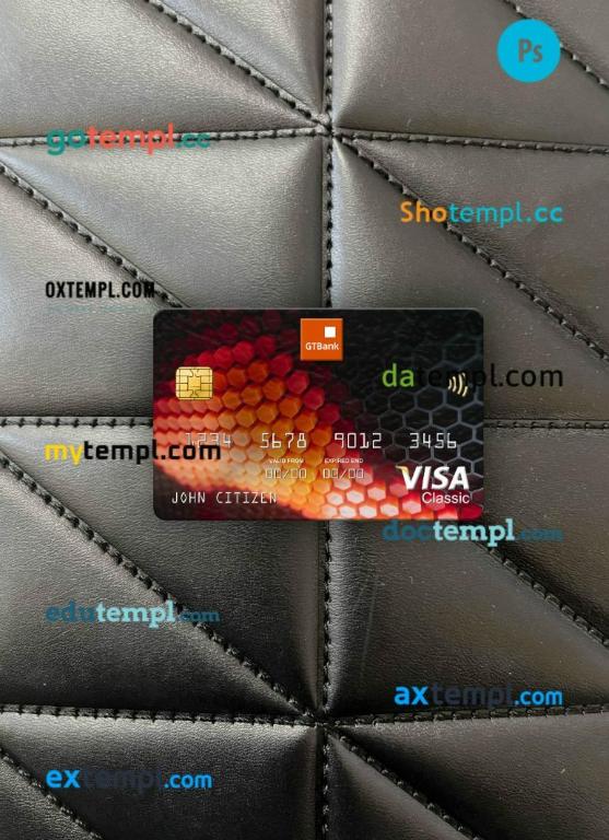 Nigeria GTBank visa classic card PSD scan and photo-realistic snapshot, 2 in 1