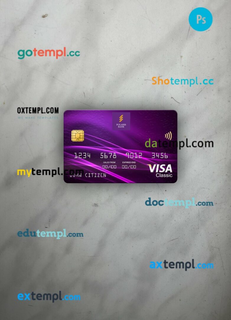 Nigeria Polaris Bank visa classic card PSD scan and photo-realistic snapshot, 2 in 1