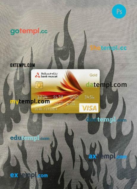 Oman Bank Muscat bank visa gold card PSD scan and photo-realistic snapshot, 2 in 1