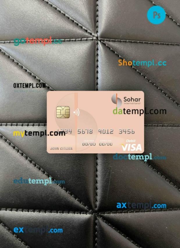 Oman Sohar International Bank visa debit card PSD scan and photo-realistic snapshot, 2 in 1