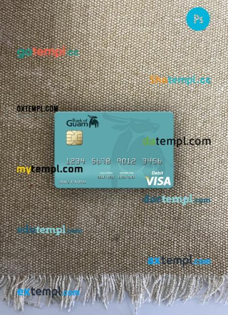 Palau Bank of Guam visa debit card PSD scan and photo-realistic snapshot, 2 in 1