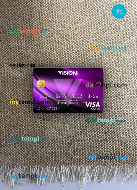 Paraguay Vision Banco bank visa classic card PSD scan and photo-realistic snapshot, 2 in 1