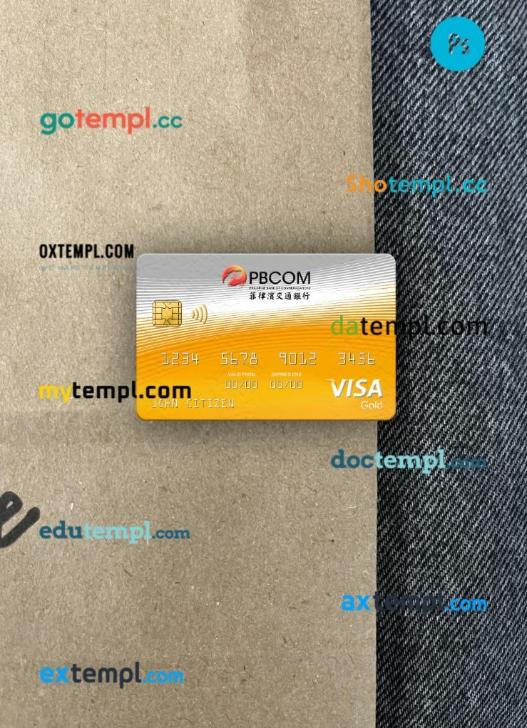 Philippines Bank of Communications visa gold card PSD scan and photo-realistic snapshot, 2 in 1
