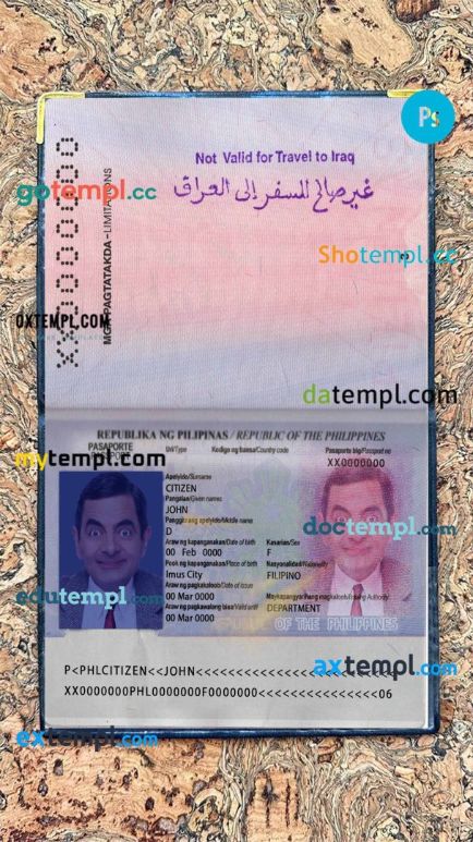 Philippines passport editable PSD files, scan and photo-realistic look, 2 in 1