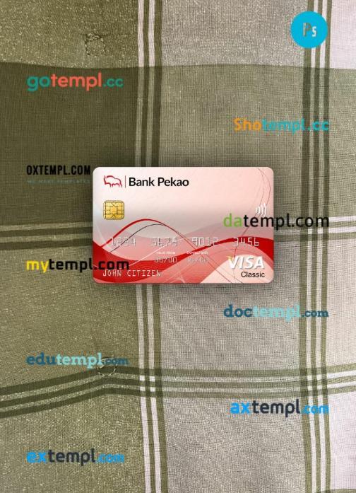 Poland Bank Pekao S.A bank visa classic card PSD scan and photo-realistic snapshot, 2 in 1