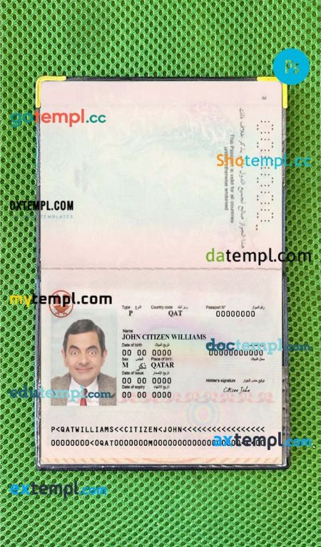 Qatar passport PSDs, editable scan and photograghed picture template, 2 in 1