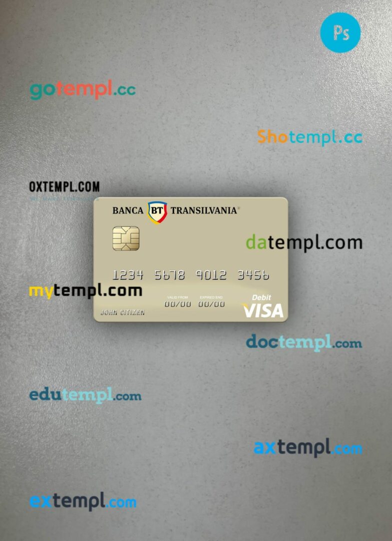 Romania Banca Transilvania visa debit card PSD scan and photo-realistic snapshot, 2 in 1