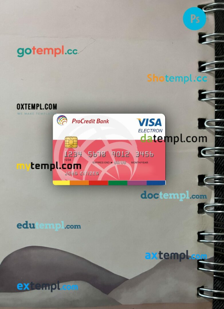 Romania ProCredit Bank Visa Electron card PSD scan and photo-realistic snapshot, 2 in 1